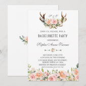Invitation Charme Rose Blush Floral Antlers Bachelorette (Devant / Derrière)