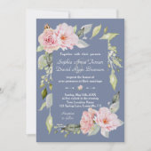 Invitation Charme rose Floral Dusty Blue Mariage (Devant)