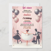 Invitation charme rose Tutu chic filles Ballerina 1er anniver (Devant)
