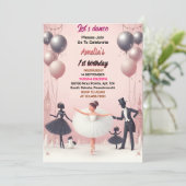 Invitation charme rose Tutu chic filles Ballerina 1er anniver (Debout devant)