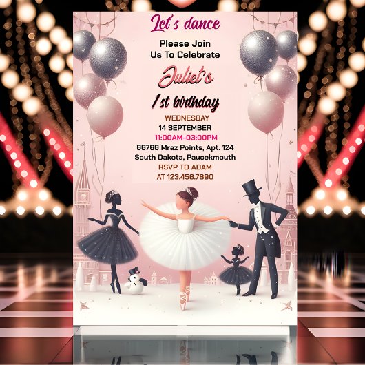 Invitation charme rose Tutu chic filles Ballerina 1er anniver
