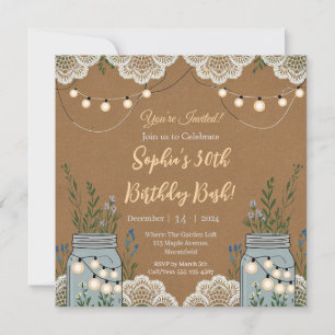 Invitation Charme rustique avec dentelle et pots Mason