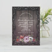 Invitation Charme Rustique Bois de Grange Élégance & Fleurs d (Debout devant)