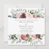Invitation Charme rustique Bourgogne Blush Rose SQ Floral Mar (Devant)