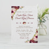 Invitation Charme Rustique Bourgogne Marsala Floral Mariage (Debout devant)