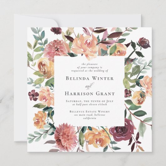 Invitation Charme rustique SQ Bourgogne Blush Rose Mariage (Devant)