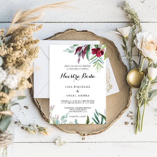 Invitation Charme Tropical Floral Verdure Mariage espagnol