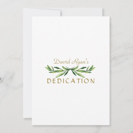 Invitation Charme Verdure Feuille Wreath Gold Boy Dedication (Dos)