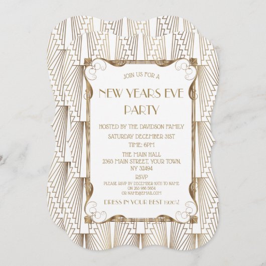 Invitation Charme Vieux Hollywood Blanc Grand Gatsby Nouvel A (Devant / Derrière)
