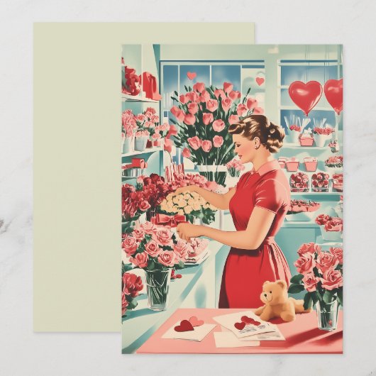Invitation Charme Vintage Flower Shop (Devant / Derrière)