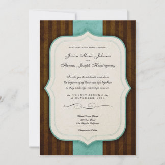Invitation Charme vintage Mariage bleu Brown Invite