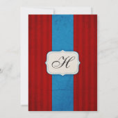 Invitation Charme vintage Mariage Monogramme rouge et bleu (Dos)