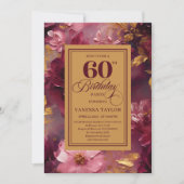 Invitation Charming 60th Birthday Burgundy Roses Gold Invite (Devant)