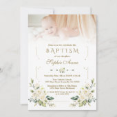 Invitation Charming Aquarelle Fleurs blanches Photo Baptême (Devant)