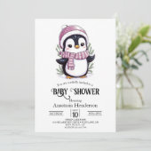 Invitation Charming Baby shower mystique de pingouins (Debout devant)