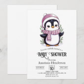 Invitation Charming Baby shower mystique de pingouins (Devant / Derrière)
