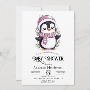 Invitation Charming Baby shower mystique de pingouins