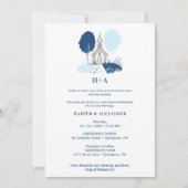 Invitation Charming Blue Church Christian Wedding (Devant)