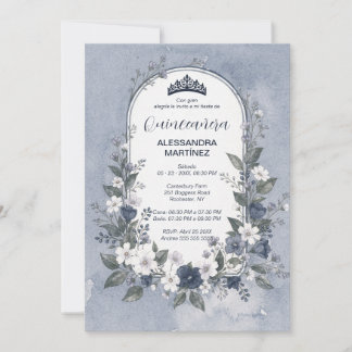 Invitation Charming Blue Oval Frame Quinceañera Photo