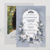 Invitation Charming Blue Oval Frame Quinceañera Photo (Devant / Derrière)