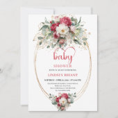 Invitation Charming Boho Ruby Red Blush Gold Baby Shower (Devant)