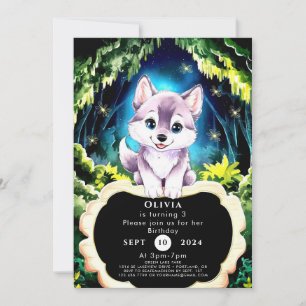 Invitation Charming Boho Woodland Wolf Anniversaire