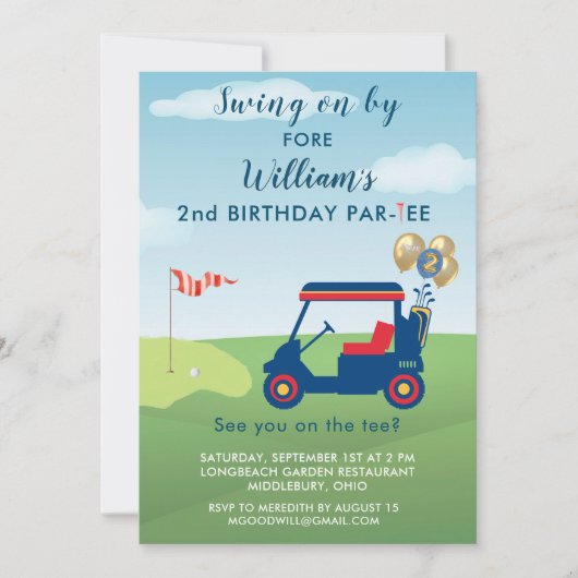Invitation Charming Boy Golf Cart Par tee 2e anniversaire (Devant)