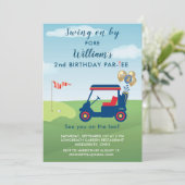 Invitation Charming Boy Golf Cart Par tee 2e anniversaire (Debout devant)