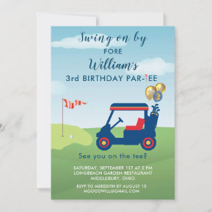 Invitation Charming Boy Golf Cart Par tee 3e anniversaire