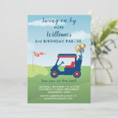 Invitation Charming Boy Golf Cart Par tee 3e anniversaire (Debout devant)