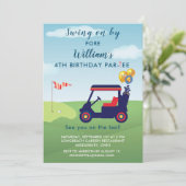 Invitation Charming Boy Golf Cart Par tee 4e anniversaire (Debout devant)