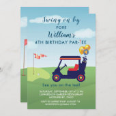 Invitation Charming Boy Golf Cart Par tee 4e anniversaire (Devant / Derrière)