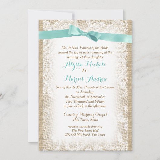 Invitation Charming Burlap Bows and Lace (Devant)