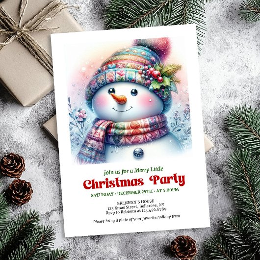 Invitation Charming cartoon snowman holiday invite digital