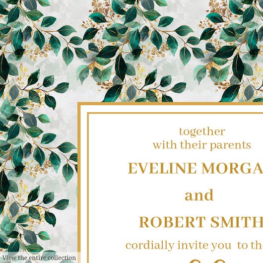 Invitation Charming Charming Green Gold Eucalyptus Mariage