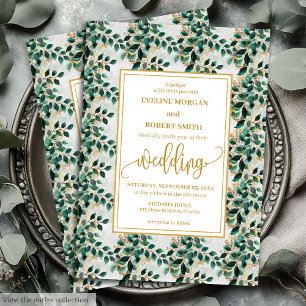 Invitation Charming Charming Green Gold Eucalyptus Mariage