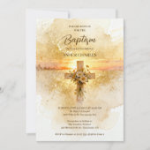 Invitation Charming Christian Wildflowers Cross-Shape Baptism (Devant)