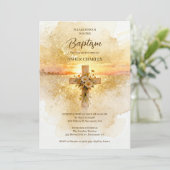 Invitation Charming Christian Wildflowers Cross-Shape Baptism (Debout devant)