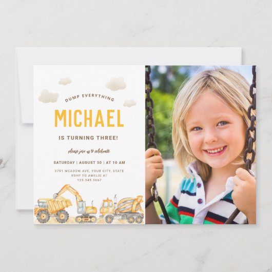 Invitation Charming Construction Photo Anniversaire Invitatio (Devant)