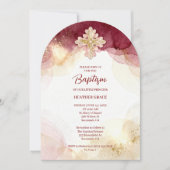 Invitation Charming Cross Burgundy & Gold Glitter Baptism (Devant)