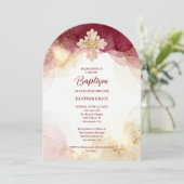 Invitation Charming Cross Burgundy & Gold Glitter Baptism (Debout devant)