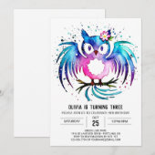 Invitation Charming Cute Digital Owthday (Devant / Derrière)