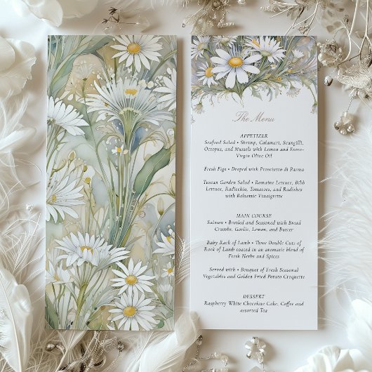 Invitation Charming Daisy Mariage Menu délicieux Pastel