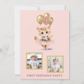 Invitation Charming Dancing Kitten Photo First Birthday Girl (Dos)