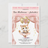 Invitation Charming Dancing Kitten Photo First Birthday Girl (Devant)