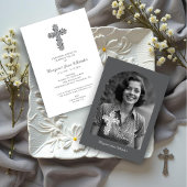 Invitation Charming Delicate Floral Christian Cross Funeral