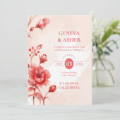 Invitation Charming Delicate Flowers Juicy Red Pink Wedding (Debout devant)