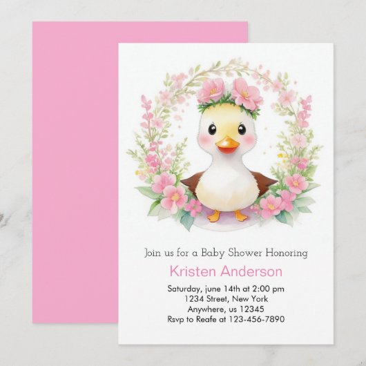 Invitation Charming Duck Parade Baby shower (Devant / Derrière)