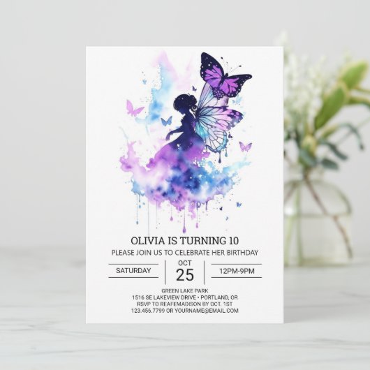 Invitation Charming Editable Fairy Anniversaire (Debout devant)