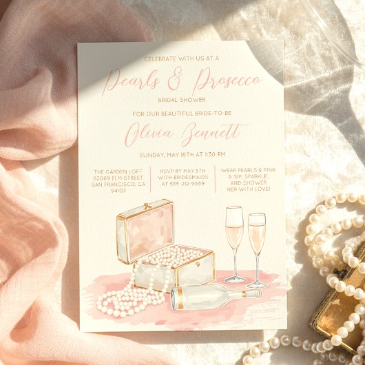 Invitation Charming Elegant Pearls & Prosecco Bridal Shower